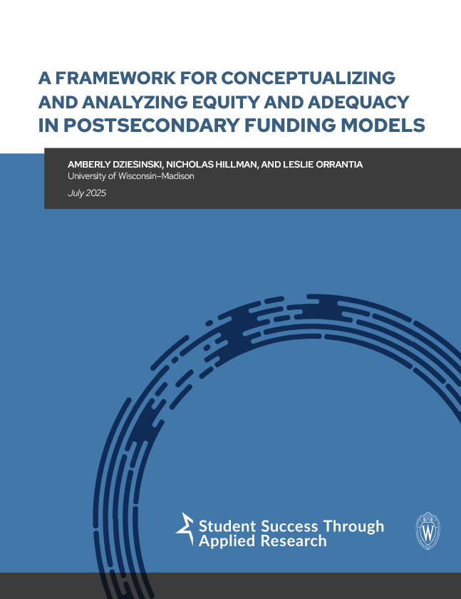 The cover of a report titled A Framework for Conceptualizing and Analyzing Equity and Adequacy in Postsecondary Funding Models